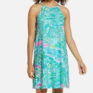 Lilly Pulitzer Turquoise Floral Halter Dress with Pink Accents